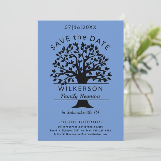 Save The Date Family Reunion Tree French Blue Enregistrer La Car (Debout devant)