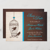 Save The Date Fanciful Bird Cage Turquoise & Chocolat Enregistre (Devant / Derrière)