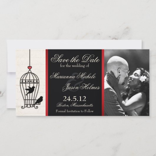 Save The Date Fanciful Birdcage Photo Enregistrer la date Ruban  (Devant)