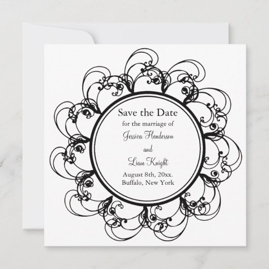 Save The Date Fancy Floral Enregistrer la date (noir/blanc) (Devant)