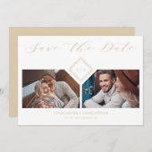 Save The Date Fancy Golden Initials Chic Ornament Sophisticated  (Devant / Derrière)