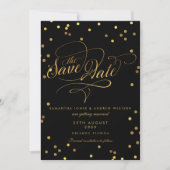 Save The Date Fancy Script Gold Confetti Mariage Enregistrer La  (Devant)