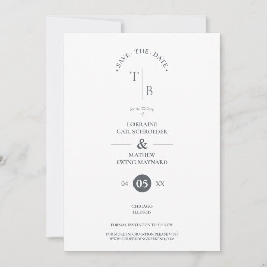 Save The Date Fancy Simple Chic Initials Modern Photo Couple (Devant)