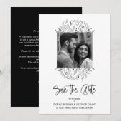 Save The Date Fancy Wildflowers Black & White Photo Wedding (Devant / Derrière)