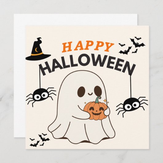 Save The Date Fantôme avec Citrouille - Happy Halloween Design (Devant / Derrière)