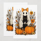 Save The Date Fantôme d'Halloween tenant un chat noir (Devant / Derrière)
