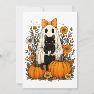 Save The Date Fantôme d'Halloween tenant un chat noir