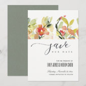 SAVE THE DATE FARD À JOUES PÊCHE ROSE FLEURS A L'AQUARELLE ENVOI (Devant / Derrière)