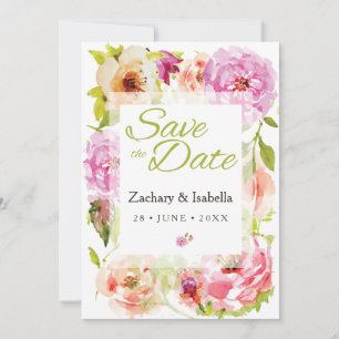 Save The Date Fard Rose Fleurs Jolies Mariage Sauvegarder la Dat