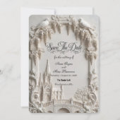 Save The Date Faux 3D Embossed Relief Cream Baroque Cathedral (Devant)
