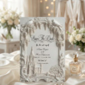 Save The Date Faux 3D Embossed Relief Cream Baroque Cathedral