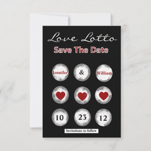 Save The Date Faux Annonce de Date de Mariage Love Lotto Save (Devant)