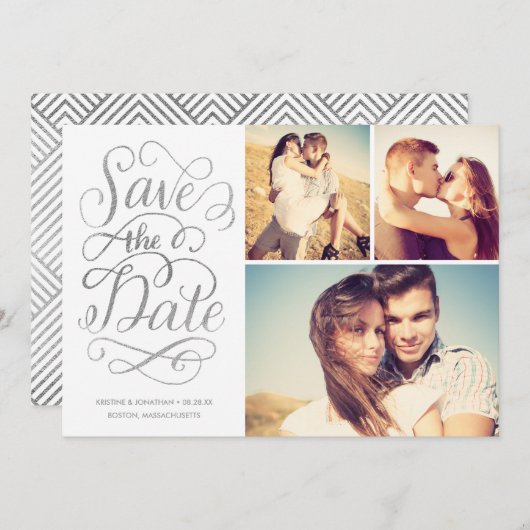 Save The Date Faux Argent Lettré Économisez Le Collage De Date (Devant / Derrière)