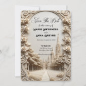 Save The Date Faux Bas-Relief Carved Floral Archway (Devant)