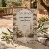 Save The Date Faux Bas-Relief Carved Floral Archway