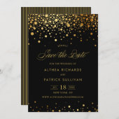 Save The Date Faux confettis dorés | Enregistrez la date en noir (Devant / Derrière)