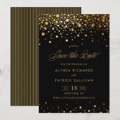 Save The Date Faux confettis dorés | Enregistrez la date - Noir (Devant / Derrière)