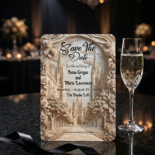 Save The Date Faux Embossed Cathedral Arch Floral Relief