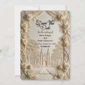 Save The Date Faux Embossed Relief Ivory Baroque Stone (Devant)
