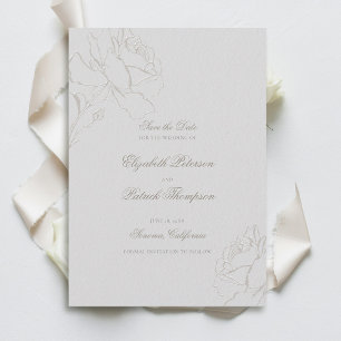 Save The Date Faux Embossés Rose Ivory Formal Classic Mariage
