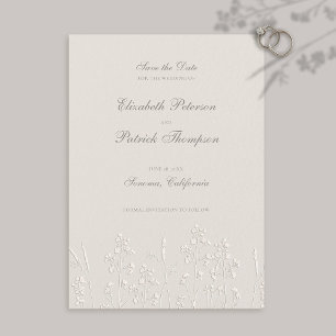 Save The Date Faux Fleurs sauvages Embossés Ecru Mariage formel
