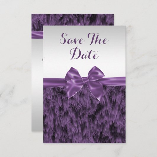 Save The Date Faux Fur & Purple Bow Anniversaire Enregistrer La  (Devant / Derrière)