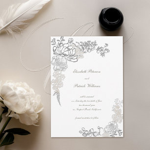 Save The Date Faux gaufrage pivoine calligraphie chic ivoire mar