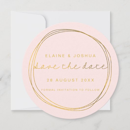 Save The Date Faux Gold Abstrait Scribble Circle Blush & Gold (Devant)