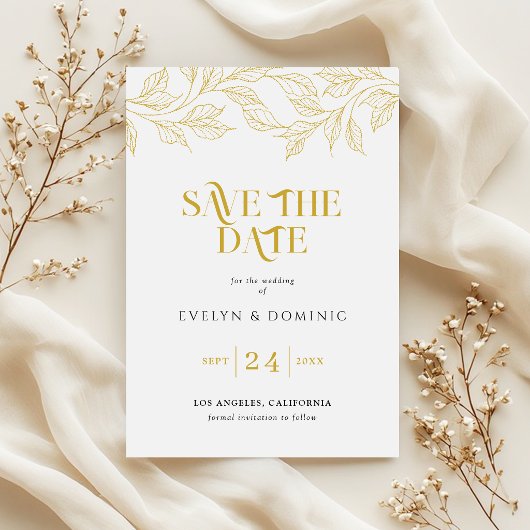 Save The Date Faux Gold Botanical Elegant Wedding