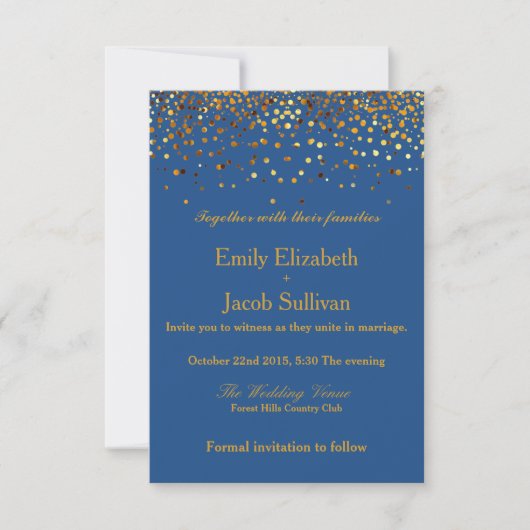Save The Date Faux Gold Foil Confetti Mariage élégant (Devant)