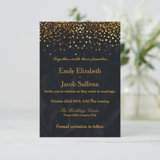 Save The Date Faux Gold Foil Confetti Mariage élégant (Debout devant)