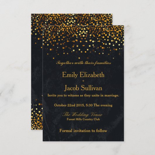 Save The Date Faux Gold Foil Confetti Mariage élégant (Devant / Derrière)