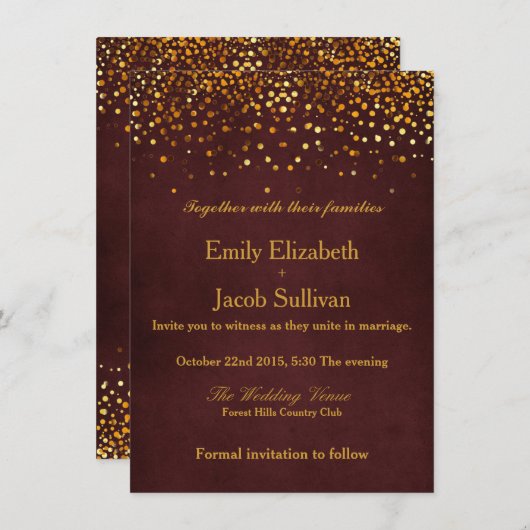 Save The Date Faux Gold Foil Confetti Mariage Élégant Enregistre (Devant / Derrière)