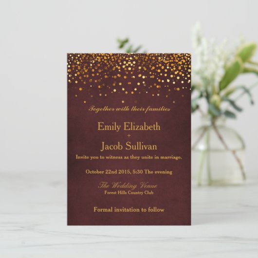 Save The Date Faux Gold Foil Confetti Mariage Élégant Enregistre (Debout devant)