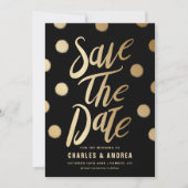 Save The Date Faux Gold Foil Dots Modern Black (Devant)