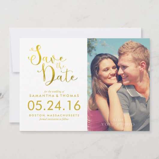 Save The Date Faux Gold Foil Élégant Script Enregistrer la date (Devant)