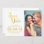 Save The Date Faux Gold Foil Élégant Script Enregistrer la date (Devant / Derrière)