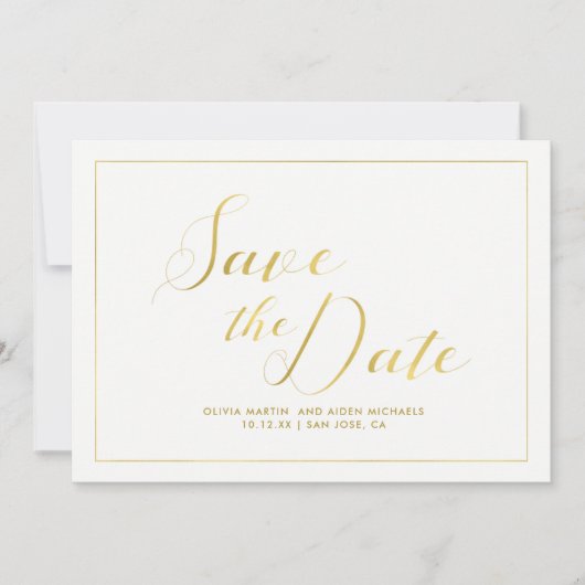 Save The Date Faux Gold moderne en blanc Enregistrer la date (Devant)