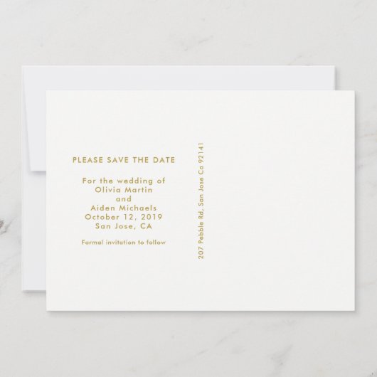 Save The Date Faux Gold moderne en blanc Enregistrer la date (Dos)