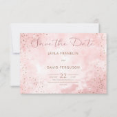Save The Date Faux Gold Parties scintillant & Pink Modern Mariag (Devant)