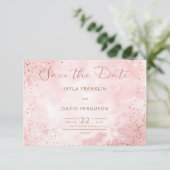 Save The Date Faux Gold Parties scintillant & Pink Modern Mariag (Debout devant)