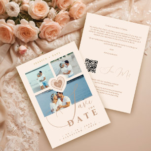 Save The Date Faux Lace Heart Champagne 3 Multiphoto