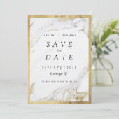 Save The Date Faux or feuille marbre luxe moderne enregistrer la (Debout devant)