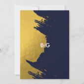 Save The Date Faux Or Pinceaux & Bleu Nuit avec Monogramme (Dos)