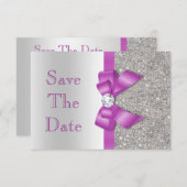 Save The Date Faux Purple Bow Diamonds Enregistrer Le Baby showe (Devant / Derrière)