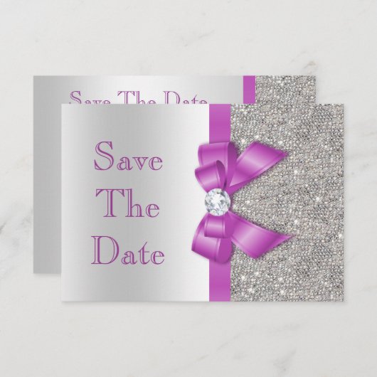 Save The Date Faux Purple Bow Diamonds Enregistrer Le Baby showe (Devant / Derrière)