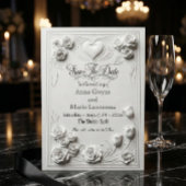 Save The Date Faux relief blanc à l'emblème de rose