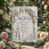 Save The Date Faux relief en relief 3D Crème Baroque Cathédrale
