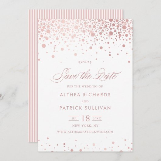 Save The Date Faux Rose Gold Foil Confetti Dots Mariage (Devant / Derrière)