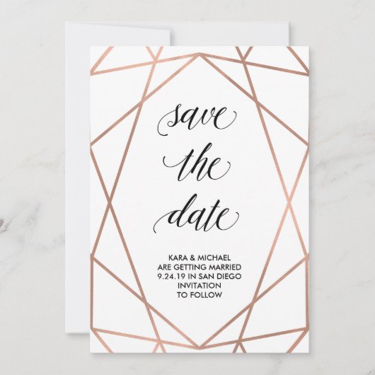 Save The Date Faux Rose Gold Géométrique Enregistrer la date | P (Devant)